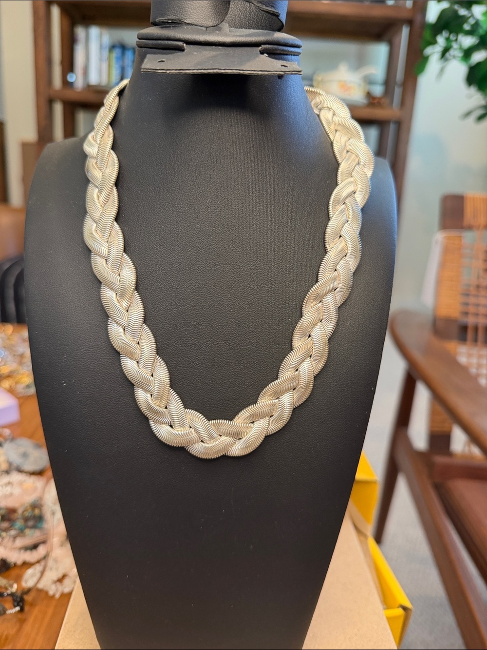 Braided Silver-Tone Women's Statement Necklace
